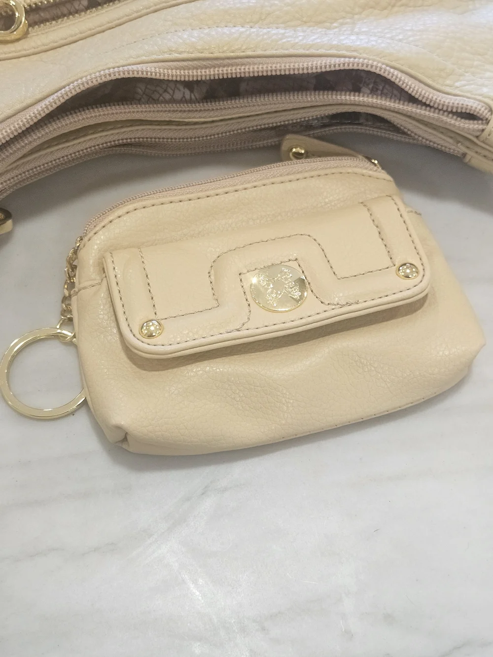 Stone Mountain Leather Hobo Shoulder Bag Purse & Matching Wallet Combo Beige